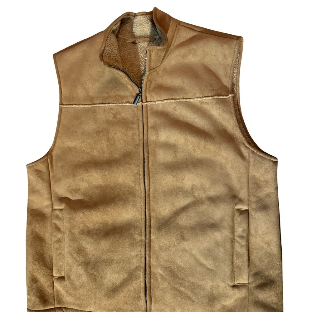 Van Heusen Faux Suede Sherpa-Lined Vest – Tan, Size XL Men’s - Picture 2 of 7